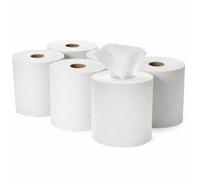 Centre Feed Rolls 2Ply White or Blue Embossed Kitchen Hand Paper Towel Office Work, 6 Pack or 12 Pack Options (White, 6 Pack)