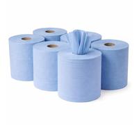 Centre Feed Rolls 2Ply White or Blue Embossed Kitchen Hand Paper Towel Office Work, 6 Pack or 12 Pack Options (Blue, 6 Pack)