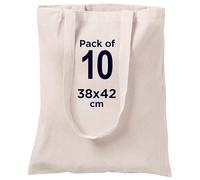 Centrix Natural Cotton 10 pack 15 X 16 inch reusable grocery bags, 5.5 oz cotton canvas tote, eco friendly super strong washable great choice for promotion branding and gift