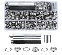 Cents matter 120 Sets Grommet Tool Kit, Grommets Eyelets Pliers Set, 10 mm Metal Washers Setting with Punch for Tarpaulin Leather Fabric Curtain Pool Cover, Silver, DCX-038