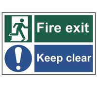 Centurion 1540 Fire Exit Keep Clear Sign - Fire Safety - Self-Adhesive PVC - 300mm x 200mm, White