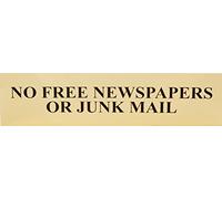 Scan 6023 No Free Newspapers Or Junk Mail - Polished Brass Effect 200 X 50Mm