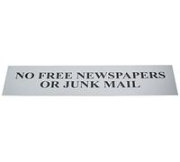 Centurion 6023C No Free Newspapers Or Junk Mail Sign - Self-Adhesive PVC - Chrome Effect - 200mm x 50mm, White