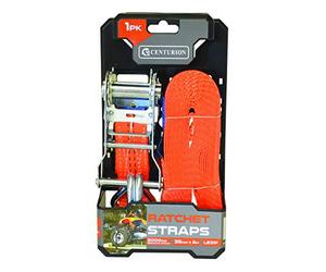 Centurion LE31P Heavy Duty Ratchet Strap 6m x 35mm - 2 Ton Breaking Strength - Tie Down Strap with J Hooks - Ideal for Securing Loads, Trailers, Roof Racks, and Cargo - EN12195-2 Compliant