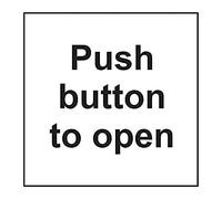 Centurion Push Button To Open Door Label - Health & Safety Sign - Self-Adhesive Vinyl Sticker - 150mm x 150mm, White