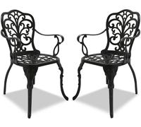 Centurion Supports Bangui Black 2-Large Garden and Patio Chairs with Armrests in Cast Aluminium