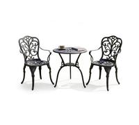 Centurion Supports BANGUI Black Garden and Patio Table and 2 Chairs Cast Aluminium Bistro Set