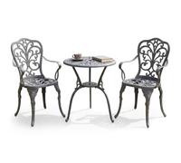Centurion Supports BANGUI Garden & Patio Table & 2 Chairs Cast Aluminium Bistro Set in Grey Centurion Supports Grey
