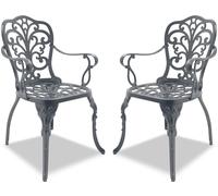 Centurion Supports Bangui Grey 2-Large Garden and Patio Chairs with Armrests in Cast Aluminium