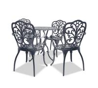 Centurion Supports Bangui Grey Luxurious Garden And Patio Table And 4 Large Chairs With Armrests Cast Aluminium Bistro Set