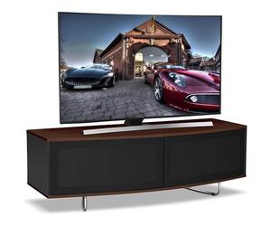 Centurion Supports Caru Gloss Black and Walnut Beam-Thru Remote Friendly Super-Contemporary "D" Shape Design 32"-65" LED/OLED/LCD TV Cabinet