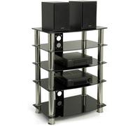 Centurion Supports Galago 5-Shelf Premium Black Glass With Silver Legs Av Rack
