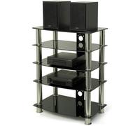 Centurion Supports Galago 5-Shelf Premium Black Glass with Silver Legs AV Rack