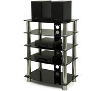 Centurion Supports Galago 5-Shelf Premium Black Glass with Silver Legs AV Rack