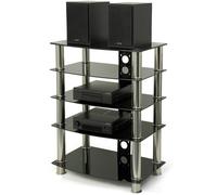 Centurion Supports Galago 5-Shelf Premium Black Glass with Silver Legs AV Stand