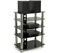 Centurion Supports Galago 5-Shelf Premium Black Glass with Silver Legs AV Rack