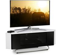 Centurion Supports Hampshire Corner-Friendly Gloss White with Black Contrast Beam-Thru Remote Friendly Door 26"-50" Flat Screen TV Cabinet
