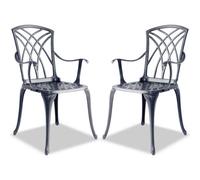 Centurion Supports Oshowa 2-Large Garden And Patio Bistro Chairs With Armrests In Cast Aluminium Grey