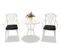 Centurion Supports Oshowa Garden And Patio Table And 2 Large Chairs Cast Aluminium Bistro Set- White With Black Cushions