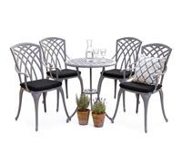 Centurion Supports Oshowa Garden And Patio Table And 4 Large Chairs Bistro Set - Grey With Black Cushions