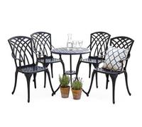 Centurion Supports Oshowa Garden And Patio Table And 4 Large Chairs With Armrests Cast Aluminium Bistro Set - Black
