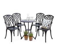 Centurion Supports OSHOWA Garden and Patio Table and 4 Large Chairs with Armrests Cast Aluminium Bistro Set - Black