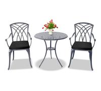 Centurion Supports OSHOWA Garden Table & 2 Chairs Bistro Set - Black Cushions in Grey Centurion Supports Grey