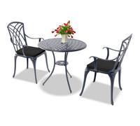 Centurion Supports Oshowa Grey Garden And Patio Table And 2 Large Chairs Bistro Set - With Black Cushions