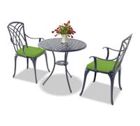 Centurion Supports Oshowa Grey Garden And Patio Table And 2 Large Chairs Bistro Set - With Green Cushions