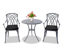 Centurion Supports OSHOWA Grey Large Table & 2 Chairs with Black Cushions Bistro