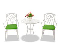 Centurion Supports Oshowa Luxurious Garden And Patio Table And 2 Large Chairs Cast Aluminium Bistro Set- White With Green Cushions