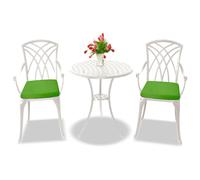 Centurion Supports OSHOWA Luxurious Garden and Patio Table and 2 Large Chairs with Armrests Cast Aluminium Bistro Set - White with Green Cushions