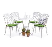Centurion Supports OSHOWA Luxurious Garden and Patio Table and 4 Large Chairs with Armrests Cast Aluminium Bistro Set - White with Green Cushions