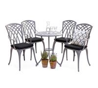 Centurion Supports OSHOWA Luxurious Garden and Patio Table and 4 Large Chairs with Armrests Cast Aluminium Bistro Set - Grey with Black Cushions
