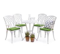 Centurion Supports Oshowa White Garden/patio Table And 4 Large Chairs Cast Aluminium Bistro Set - With Green Cushions