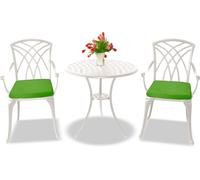 Centurion Supports OSHOWA White Table/2 Large Chairs with Green Cushions Bistro