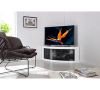 Centurion Supports Pangea Gloss White Curved Tru-Corner Black Beam-Thru Doors Up To 50" Tv Cabinet