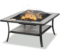 Centurion Supports SHANGO Premium Multi-Functional Black with Ceramic Tiles Outdoor Garden and Patio Square Heater Fire Pit Brazier and Outdoor Table