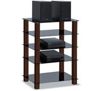Centurion Supports Trinity Black 5 Shelf With Walnut Legs Flat Screen Tv Rack Glass Stand