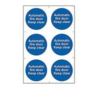 CenturionAutomatic Fire Door Keep Clear Sign - Mandatory Health & Safety - Self-Adhesive PVC - 200mm x 300mm - 6 Per Sheet