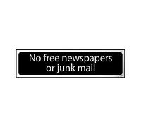 CenturionNo Free Newspapers Or Junk Mail Sign - Self-Adhesive PVC - Black and Chrome Effect - 200mm x 50mm