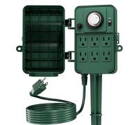Century 24 Hour Mechanical Outdoor Multi Socket Timer, 6 Outlet Garden Power Stake