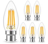 Century Light B22 Bayonet Cap Candle Filament Light Bulbs, Led 6.5W Equivalent 60 Watt, Dimmable Retro Warm White 2700K, Vintage Edison Energy Saving Lightbulbs for Chandeliers, 800LM, Pack of 6