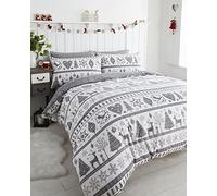 Century Mills Festive Christmas Quilt Cover Sets,Bedding Duvet Sets In This Traditional Noel Grey Design. (Double Duvet Cover Set) (King Duvet Cover Set)