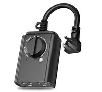 Century Outdoor 24-Hour Timer With Photocell Light Sensor, Water Resistant Photoelectric Countdown Timer(2, 4, 6 or 8 Hours Mode), Weatherproof, Two (2) Grounded Outlets for Home and Garden, Black