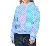 CenviaLuxy Kids Hoodie Girls Jumpers Mermaid Scales, Zip Up Girls' Hoodies with Kangaroo Pocket Sweatshirt, Long Sleeve Top Girls Clothes 7-8 Years