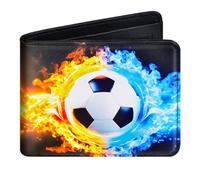 CenviaLuxy Kids Wallet for Boys, Cool Boys Wallet with ID Card Window and Card Holders, RFID Blocking Bifold Coin Purse for Teen Men Youth Guys Birthday Christmas Gifts (Ice Fire Soccer)