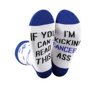 CENWA 1 Pair Blue Cancer Awareness Gift If You Can Read This I'm Kicking Cancer's Ass Inspirational Socks (UK, Alpha, One Size, Regular, Regular, blue cancer Socks UK)