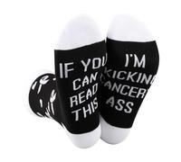 CENWA 1 Pair White Cancer Awareness Socks If You Can Read This I'm Kicking Cancer's Ass Inspirational Socks (UK, Alpha, One Size, Regular, Regular, white cancer socks UK)