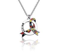 CENWA Autism Ribbon Necklace Asperger Awareness Jewelry Gift for Autism Mom/Autism Teacher/Autistic Girl (Autism Ribbon N)